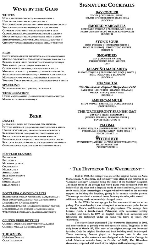 the waterfront restaurant menu.